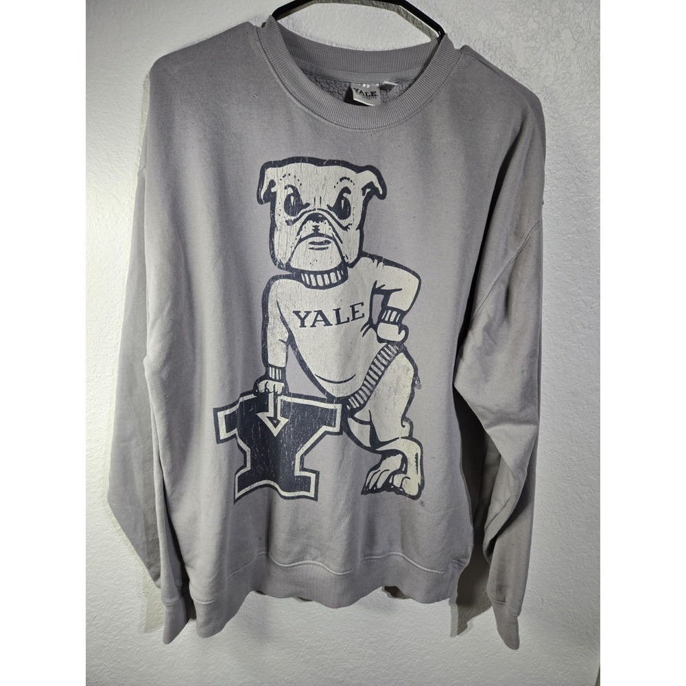 Yale University Long Sleeve Sweater Men's Size Medium Bulldog Grey College Y2K